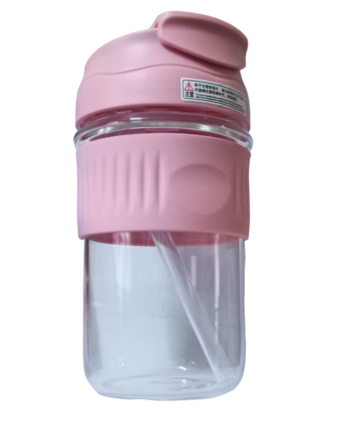 Glass Bottle With Leakproof Lid, Detachable Straw, Anti-Slip Band | Perfect for Gym, Office and Travel